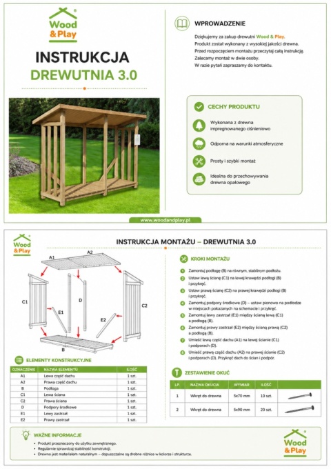Drewutnia jednospadowa 300 x 90 cm