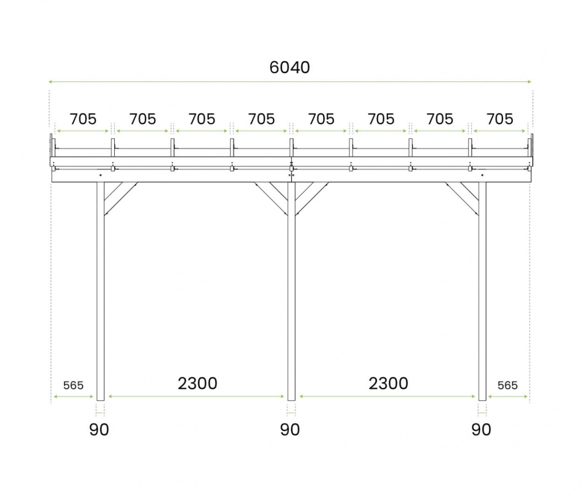 Wiata | Przyścienna garażowa drewniana 300 x 604 cm Wiata | Przyścienna garażowa drewniana 300 x 604 cm