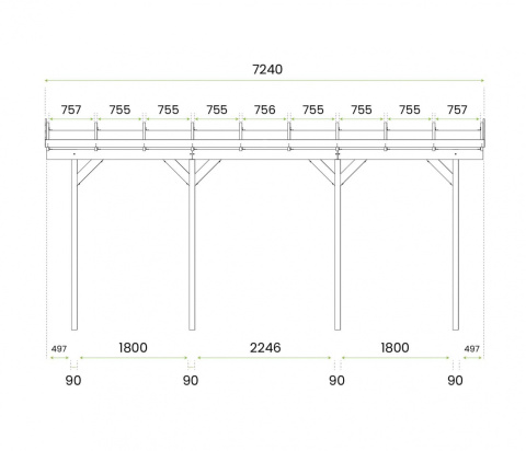 Wiata przyścienna garażowa drewniana 350 x 724 cm Wiata przyścienna garażowa drewniana 350 x 724 cm