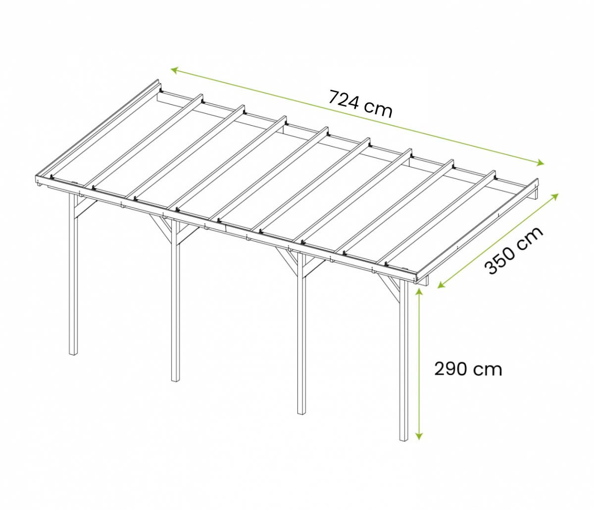 Wiata przyścienna garażowa drewniana 350 x 724 cm Wiata przyścienna garażowa drewniana 350 x 724 cm