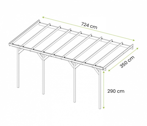 Wiata przyścienna garażowa drewniana 350 x 724 cm Wiata przyścienna garażowa drewniana 350 x 724 cm
