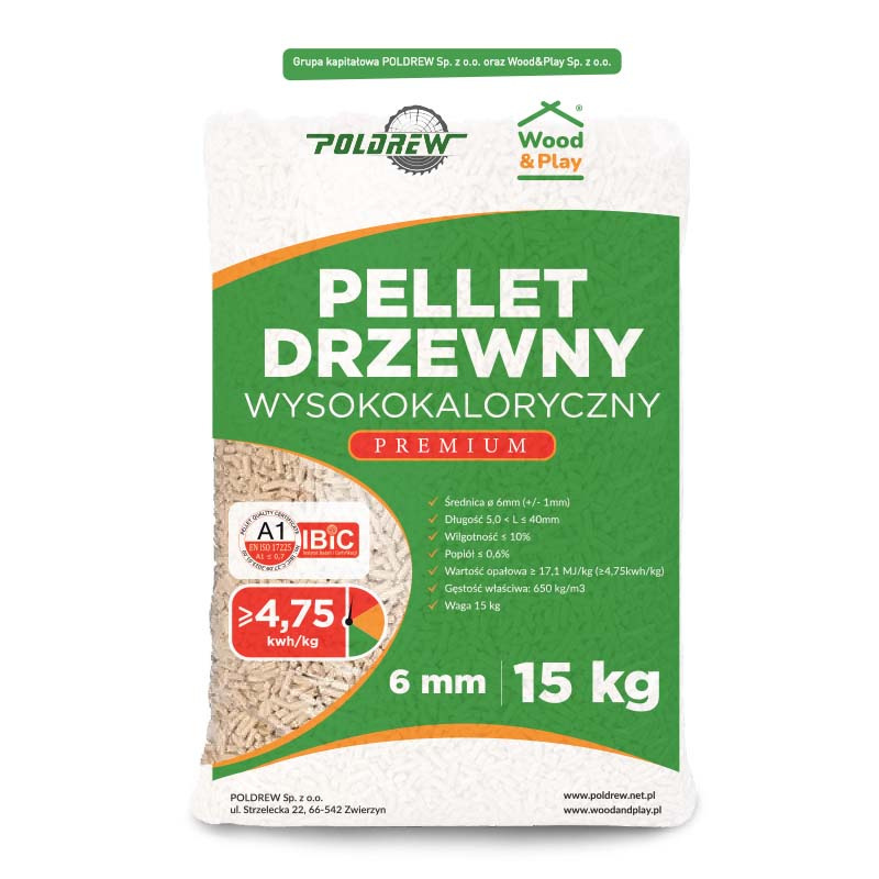 Worek pelletu drzewnego 15 kg o wartości opałowej od 17,1 MJ na kilogram