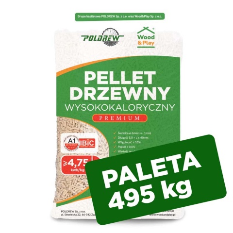 Drewno opałowe | Pellet drzewny EN A1 17,1 MJ/kg (4,75kwh/kg) - PALETA 495 kg