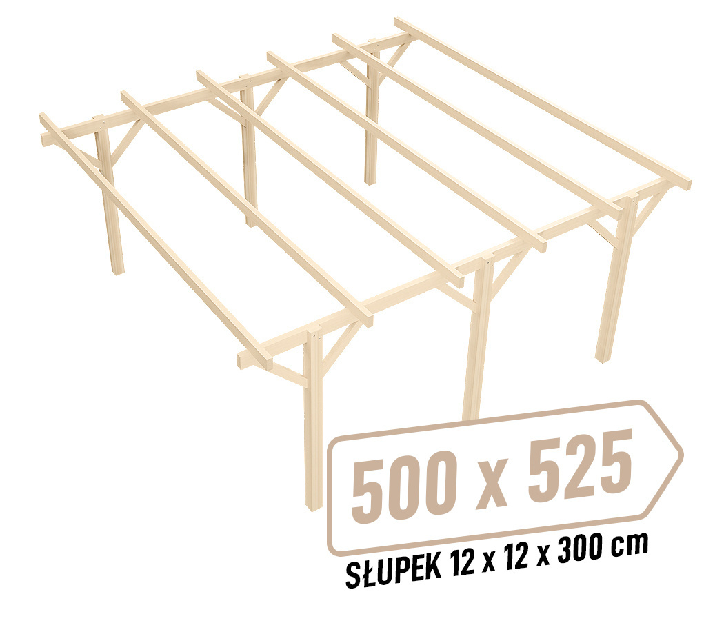 Wiata garażowa KVH Sucha Premium 500 x 525 cm ze słupkami 300 cm - drewno suszone komorowo