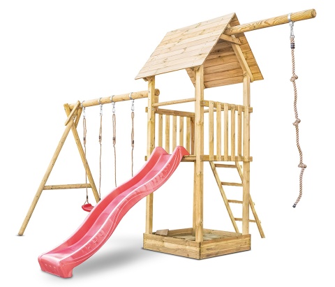 Plac zabaw do ogrodu dla dzieci Alex z podwójną huśtawką i liną do wspinania