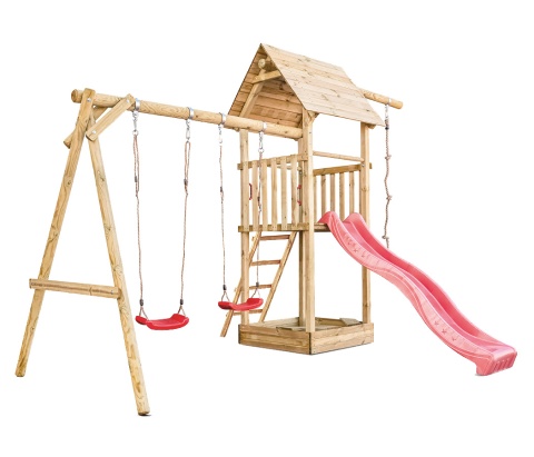 Plac zabaw do ogrodu dla dzieci Alex z podwójną huśtawką i liną do wspinania