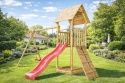 Plac zabaw do ogrodu dla dzieci Alex z podwójną huśtawką i rampą z liną