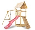 Plac zabaw do ogrodu dla dzieci Alex z podwójną huśtawką i rampą z liną