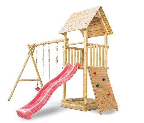 Plac zabaw do ogrodu dla dzieci Alex z podwójną huśtawką i ścianką wspinaczkową