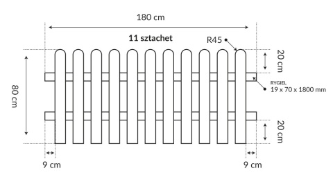 Płot sztachetowy 180 x 80 cm grubość 38mm drewniany impregnowany Płot sztachetowy 180 x 80 cm grubość 38mm drewniany impregnowany