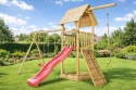 Plac zabaw do ogrodu dla dzieci Alex z podwójną huśtawką, liną do wspinania i rampą z liną
