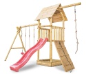 Plac zabaw do ogrodu dla dzieci Alex z podwójną huśtawką, liną do wspinania i rampą z liną