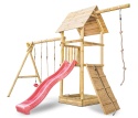 Plac zabaw do ogrodu dla dzieci Alex z podwójną huśtawką, liną do wspinania i rampą z liną