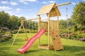 Plac zabaw do ogrodu dla dzieci Alex z podwójną huśtawką, liną do wspinania i ścianką wspinaczkową