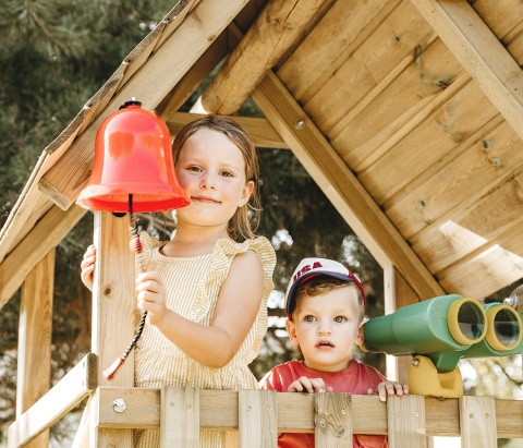 Plac zabaw do ogrodu dla dzieci Alex z podwójną huśtawką, liną do wspinania i ścianką wspinaczkową