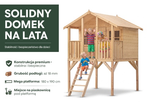 Drewniany domek zabaw dla dzieci do ogrodu Borys - widok na cały domek