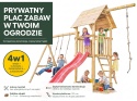 Drewniany plac zabaw do ogrodu dla dzieci Alex z podwójną huśtawką i liną do wspinania