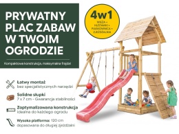 Plac zabaw do ogrodu dla dzieci Alex z podwójną huśtawką i rampą z liną