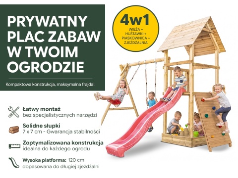 Plac zabaw do ogrodu dla dzieci Alex z podwójną huśtawką i ścianką wspinaczkową