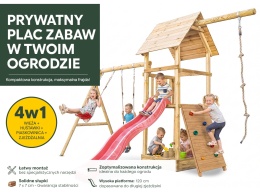 Plac zabaw do ogrodu dla dzieci Alex z podwójną huśtawką, liną do wspinania i ścianką wspinaczkową