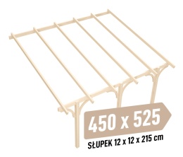 Zadaszenie tarasu KVH Sucha Premium - 450 x 525 cm - słupki 12x12x215 cm przyścienne drewniane - zastrzał łuk