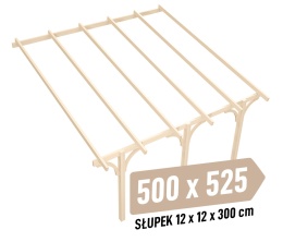 Zadaszenie tarasu KVH Sucha Premium - 500 x 525 cm - słupki 12x12x300 cm przyścienne drewniane - zastrzał łuk
