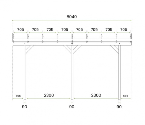 Zadaszenie ogrodowe przyścienne drewniane 300 x 604 cm