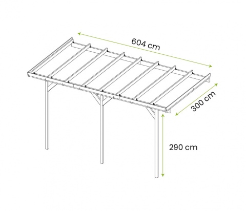 Zadaszenie ogrodowe przyścienne drewniane 300 x 604 cm