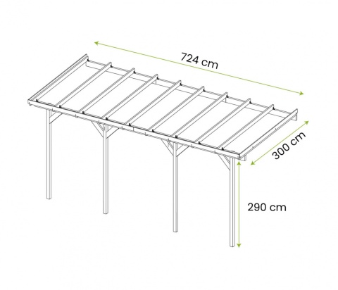 Zadaszenie ogrodowe przyścienne drewniane 300 x 724 cm