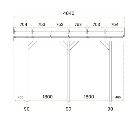 Zadaszenie tarasu ogrodowe przyścienne drewniane 350 x 484 cm
