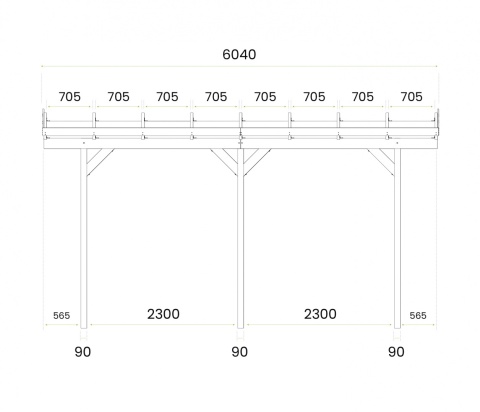 Zadaszenie tarasu ogrodowe przyścienne drewniane 350 x 604 cm