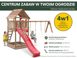 Wieża zabaw Tobi ze zjeżdżalnią, piaskownicą i podwójną huśtawką - Duża Platforma